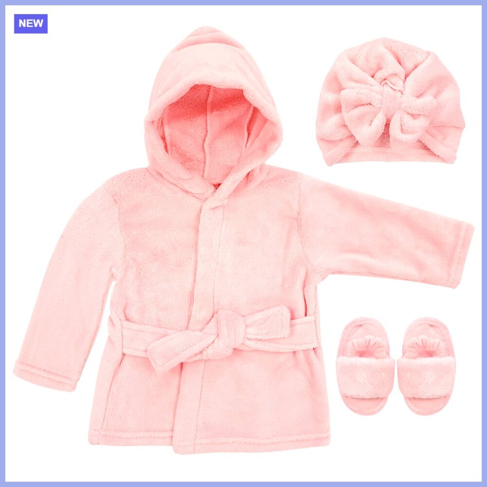 Polyester Baby Bathrobe Set with Hood and Slippers